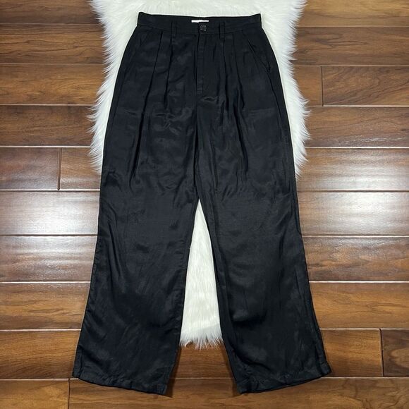 Anine Bing Women's Size 38 Black Carrie Pleated Front Trouser Pants Linen‎ Blend